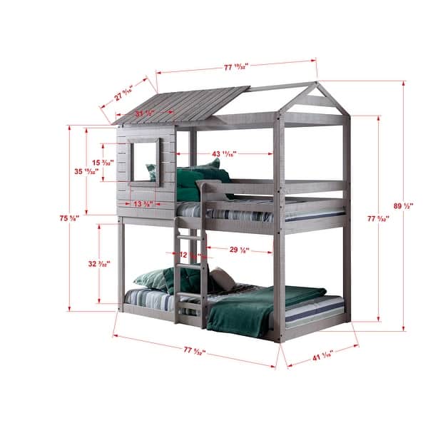 dimension image slide 3 of 2, Donco Kids Light Grey Twin over Twin Loft Bunk Bed