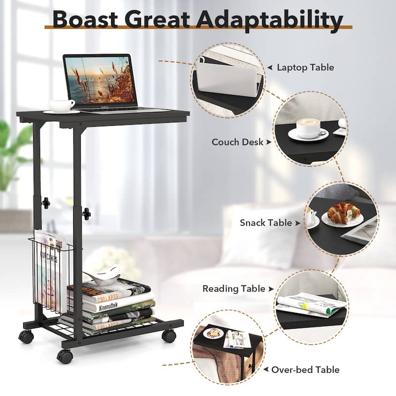 Gymax Set of 2 C-shaped Sofa Side Table Height Adjustable Compact End