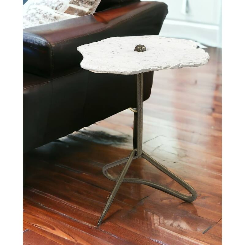 HomeRoots 23" Gold And White Marble End Table - 19' X '23' X '19 - Gold - Marble