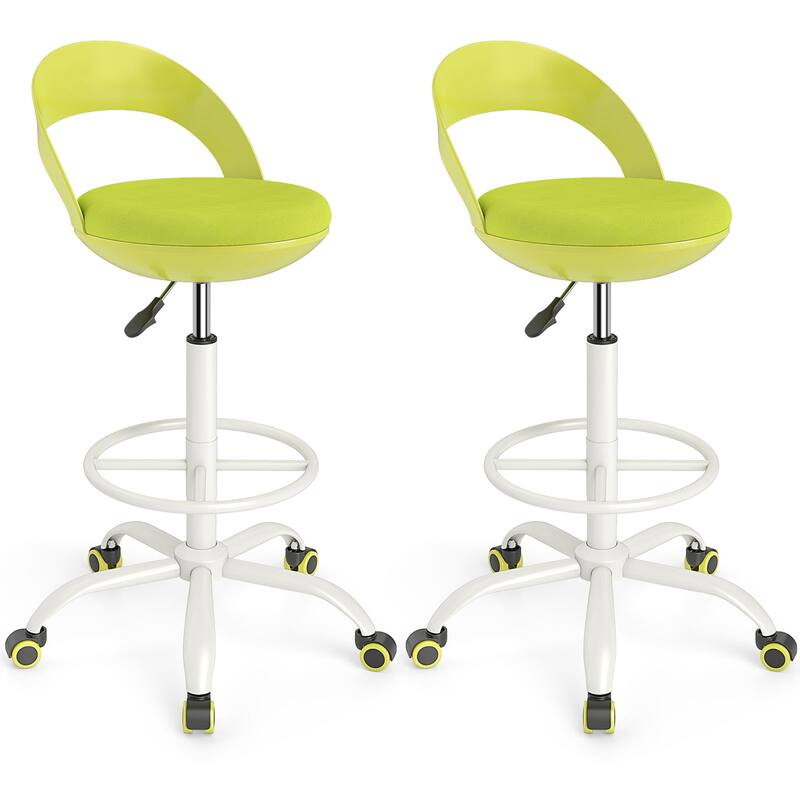 Gymax 2 PCS Drafting Stool Rolling Tall Desk Chair w/ Wheels Low - Green