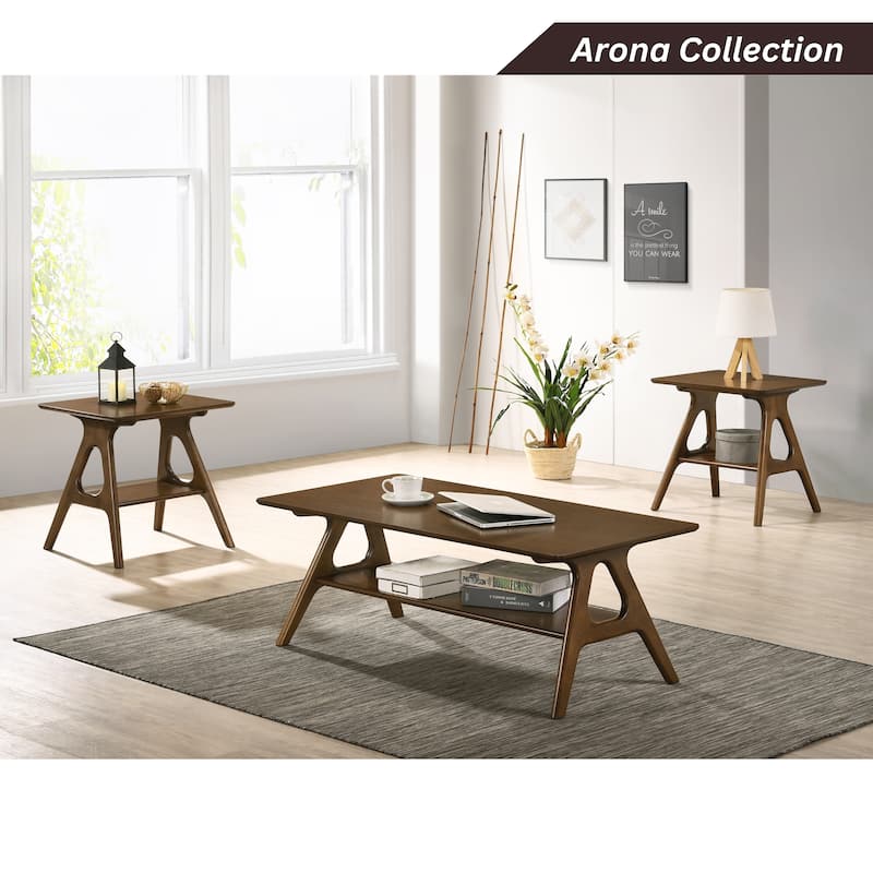 Roundhill Furniture Arona Mid-Century Modern Wood End Table with Shelf