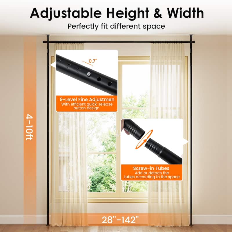 Gymax 4-10 ft (H) 28-142'' (W) Adjustable Floor to Ceiling Tension Rod