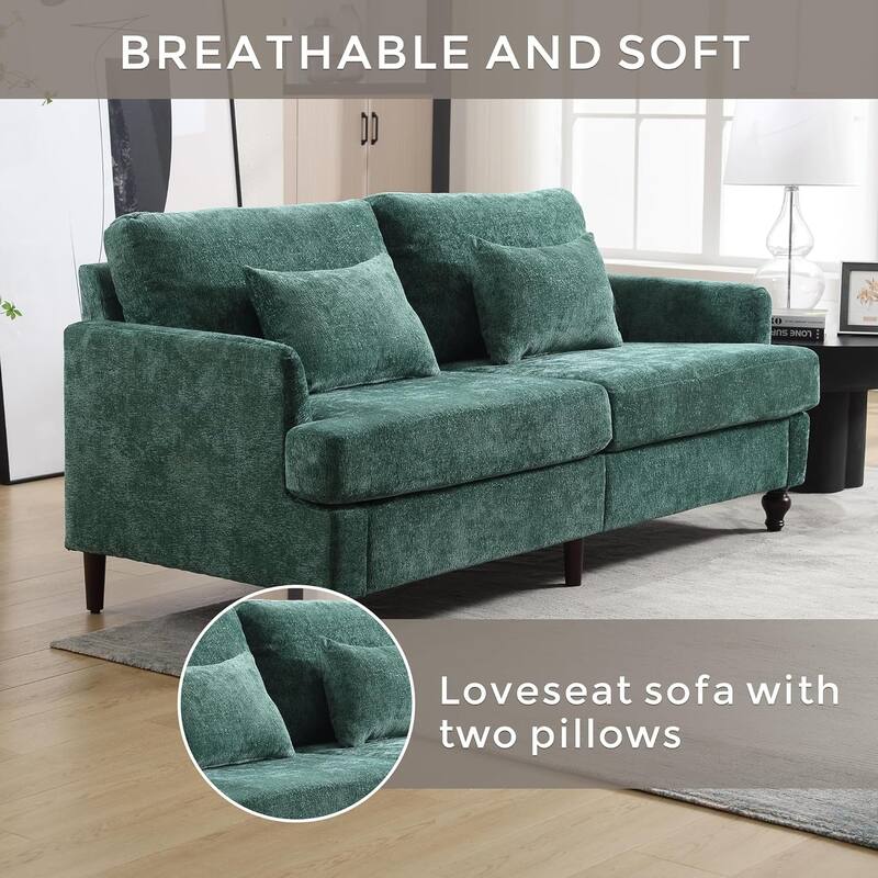 Roomfitters Chenille Loveseat Sofa, Mid-Century 2-Seat Upholstered Couch with Wooden Legs for Living Room