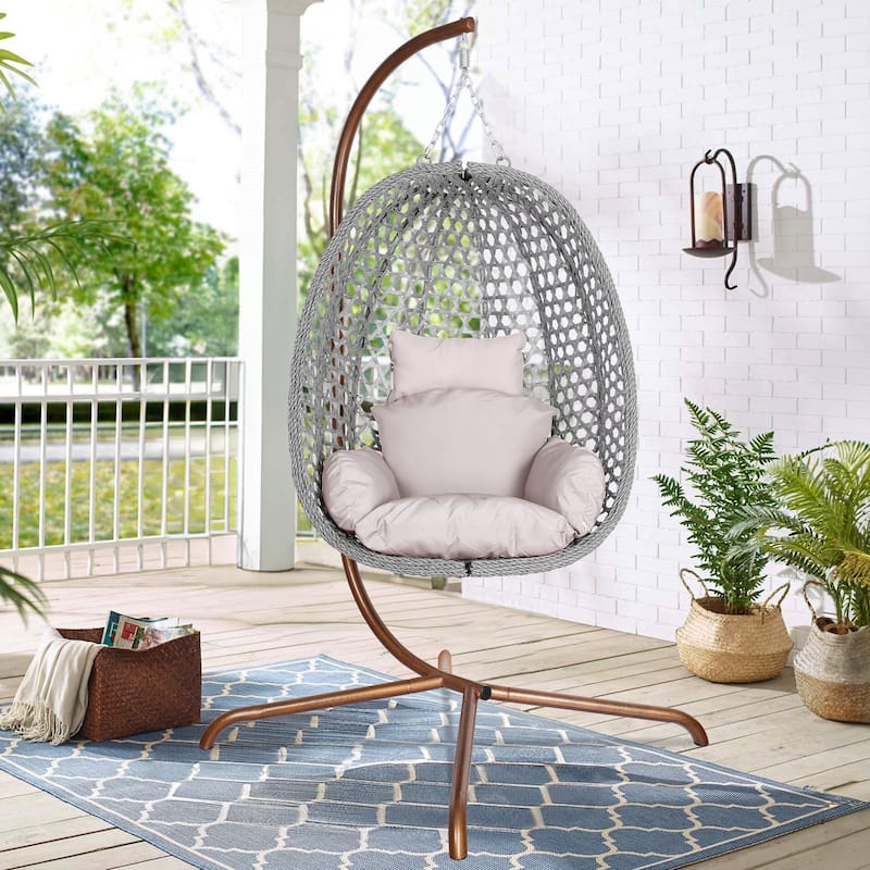 Outdoor/Indoor Swing Egg Chiar With Stand, Cushion And Headrest