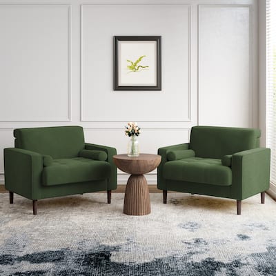 Oversized Accent Chairs Set of 2 Corduroy Fabric with Wooden Legs