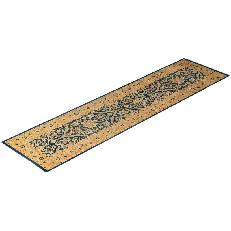 Ottoman, One-of-a-Kind Hand-Knotted Area Rug - Blue, 2' 7" x 10' 4" - 2' 7" x 10' 4"