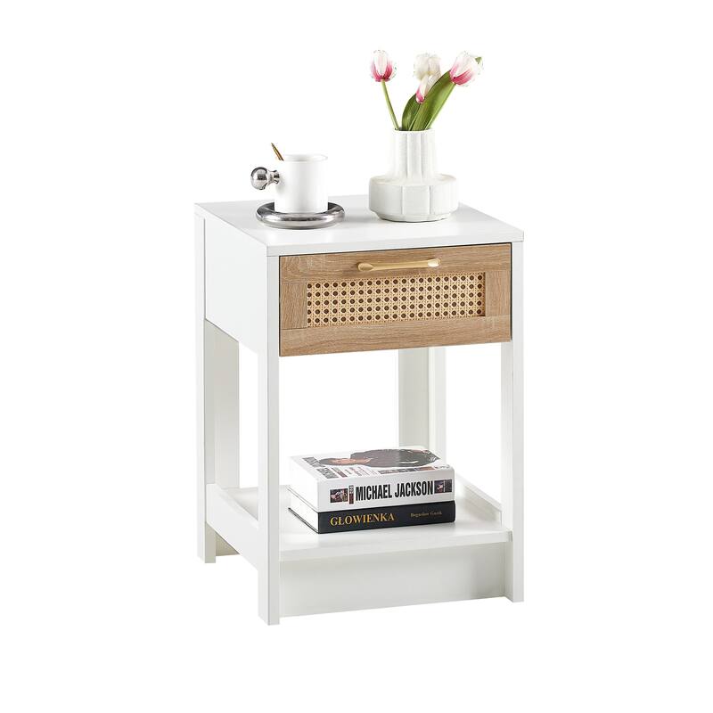 15.75" Rattan End table with drawer, Modern nightstand, side table for living roon, bedroom,natural