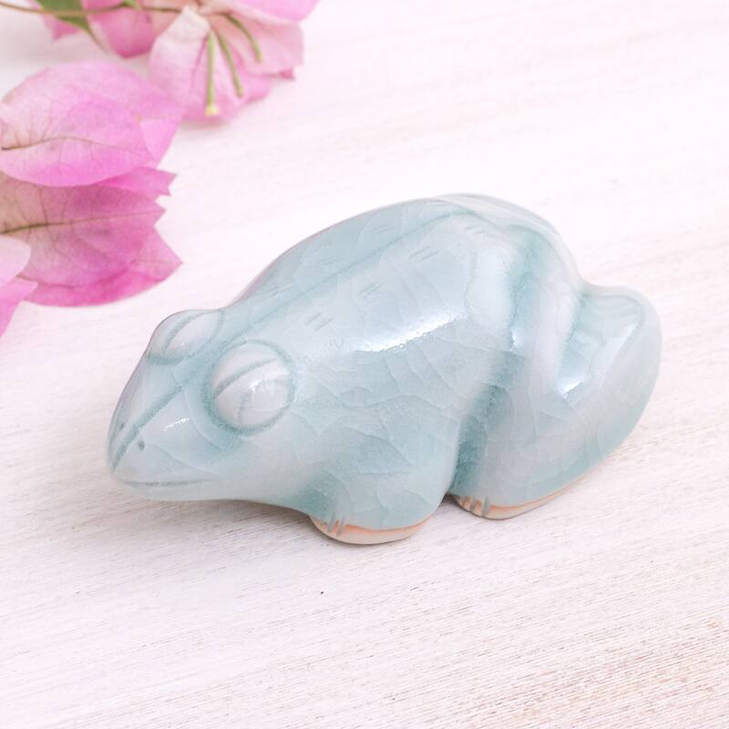 Novica Handmade Thai Frog Celadon Ceramic Figurine
