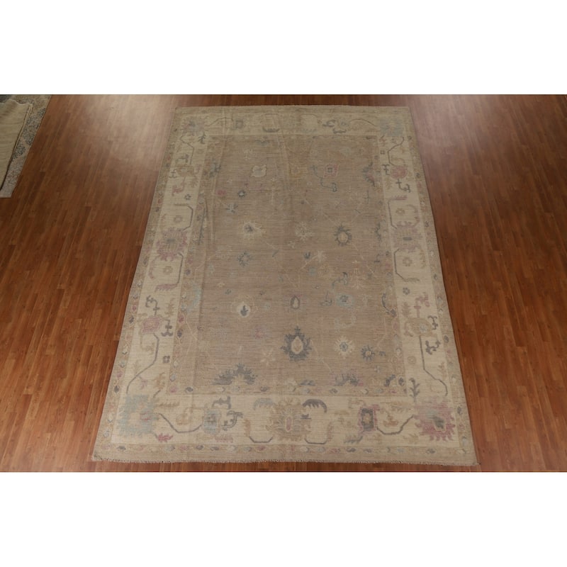 Vegetable Dye Oushak Turkish Area Rug Handmade Wool Carpet - 9'7"x 13'3"