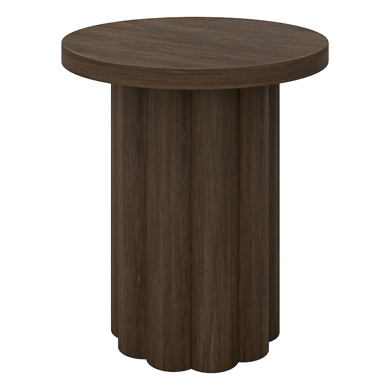 Olie 20" Wide Round Fluted Side Table - 20" Wide - Brown Oak