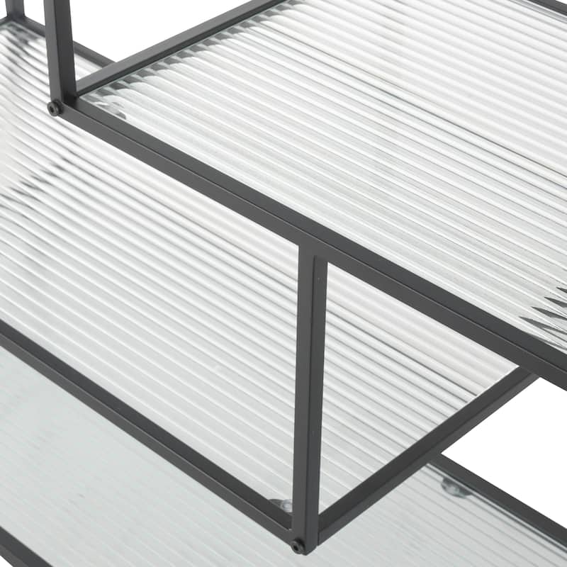 Metal Geometric 4 Shelf Shelving Unit with Clear Glass Shelves - Black - Roche River Decor