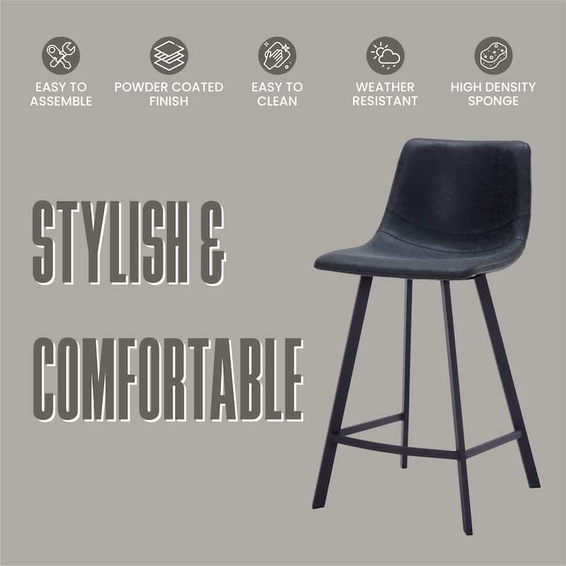 35-Inch Leather Counter Stool Padded Seat Stainless Steel Base and Footrest
