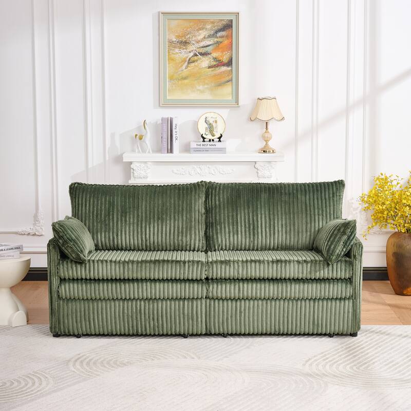 Roomfitters 73" Modern Corduroy Sofa Bed with Pull-out Sleeper Design, Modular Daybed with Storage Pocket & Pillows