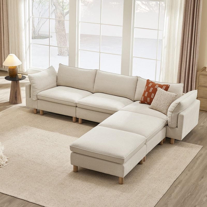 Spruce & Spring Modular Cloud Couch Sofa with Wood Legs for Living Room