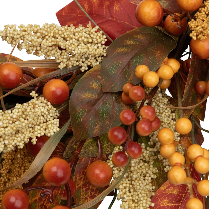 Autumn Leaves and Berries Fall Harvest Artificial Wreath - 24" - Unlit