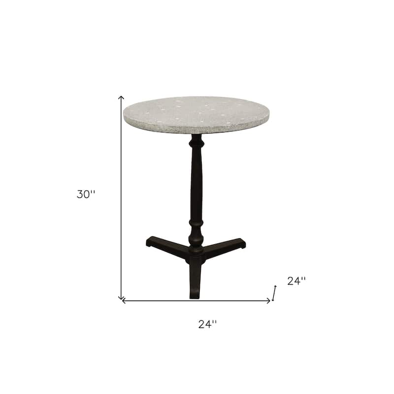 HomeRoots 24" Gray And Black Stone And Iron Round Dining Table - 24.00 in. x 30.00 in. x 24.00 in.