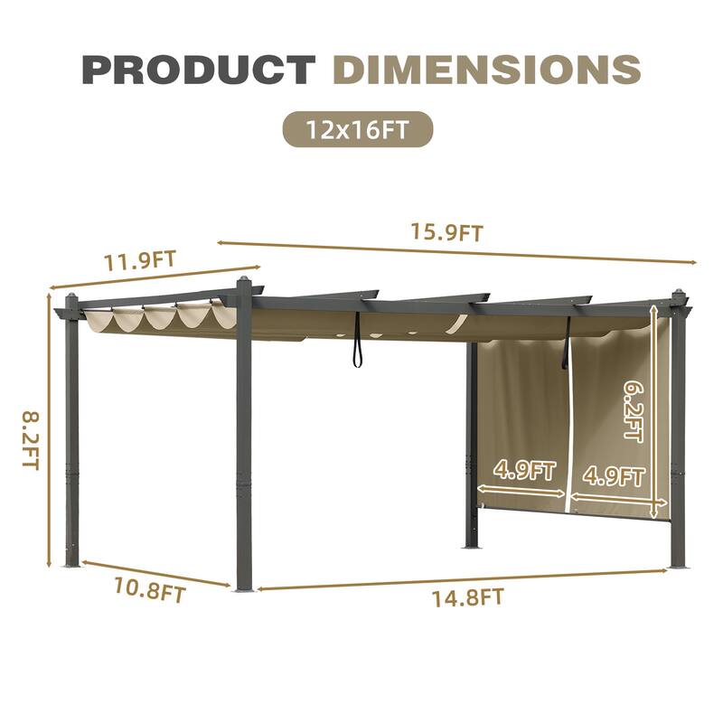 Aoodor Outdoor Pergola with Aluminum Frame & Retractable Canopy