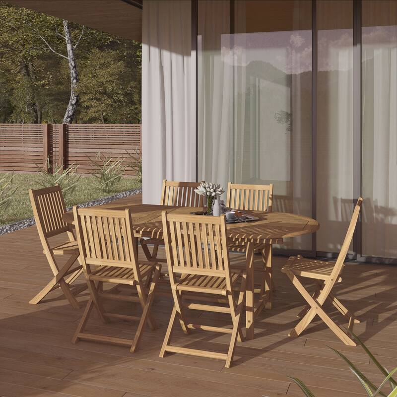 Amazonia FSC Solid Teak Danielle 7 piece Outdoor Patio Dining Set - 7 Piece - Brown