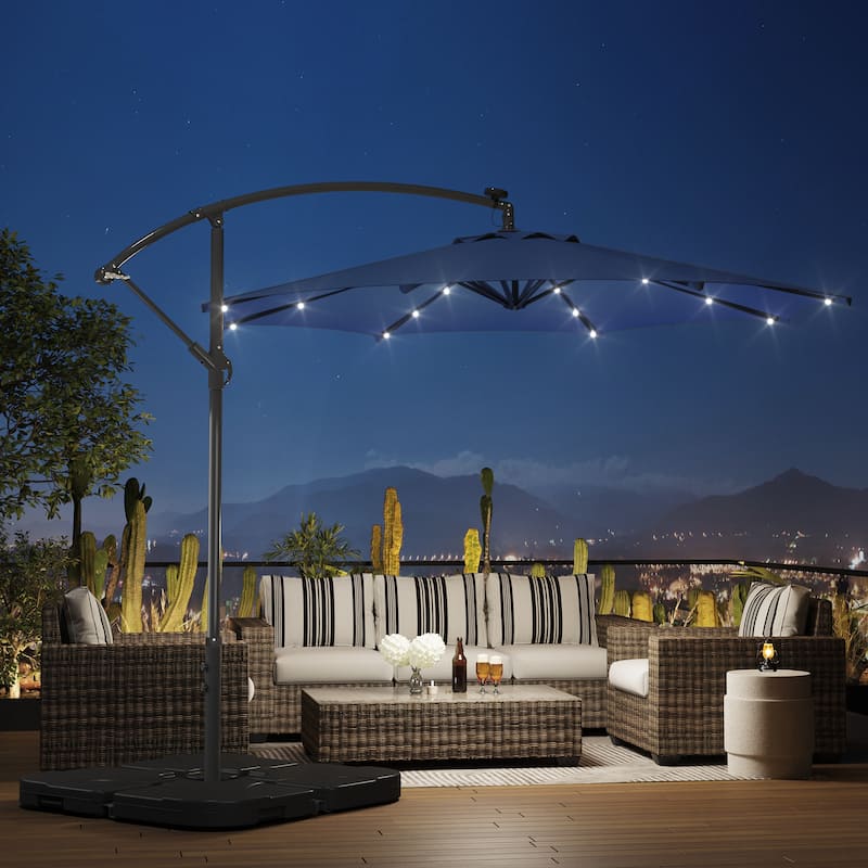 10 Ft. Solar Power Lighted Patio Umbrella with Base Stand