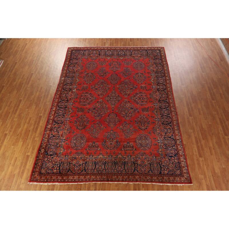Hand Knotted Oriental 100% Wool Carpet Traditional All-Over Oranges & Rust Kashan Area Rug - 13' 11'' X 10' 0''