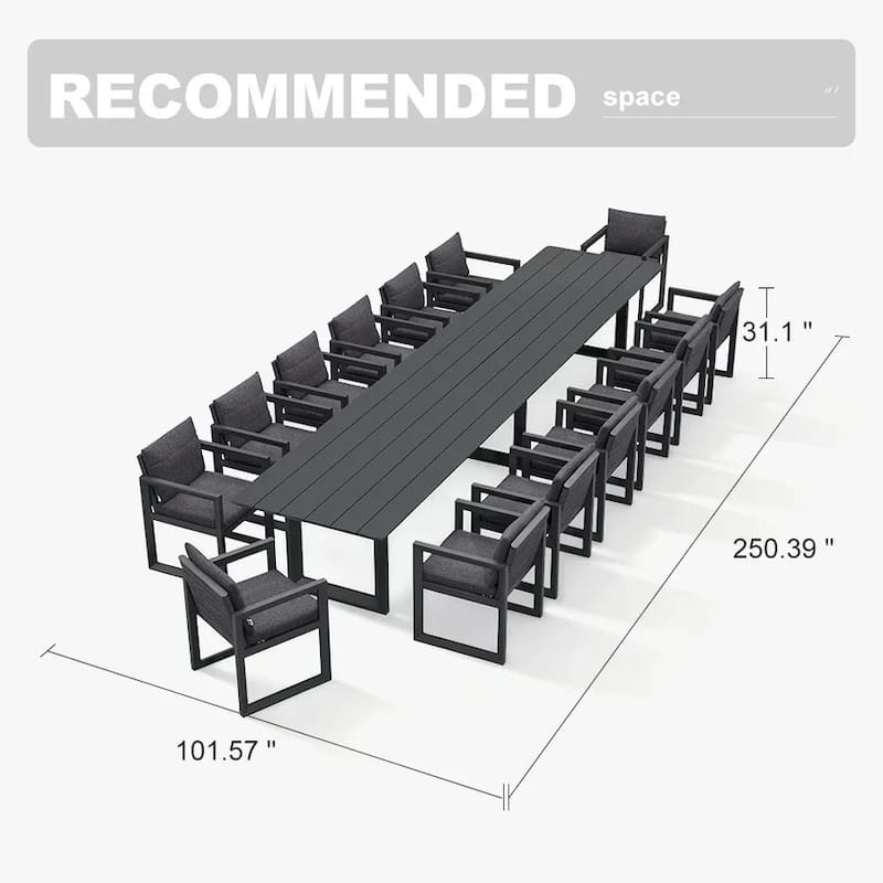 PURPLE LEAF Caesar Outdoor Dining Set Aluminum Luxury Patio Furniture with Olifen Removable Thick Cushion and Pillow-Grey - N/A