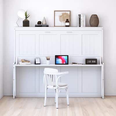 Full/Queen Size Murphy Bed with Hydraulic Lift, Fold-Down Desk & Storage, Space-Saving Wall Bed Design