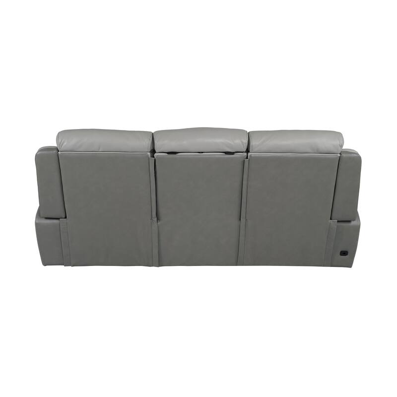 Rosalyn 87" Zero Gravity Silver and Gray Leather Power Reclining Sofa with Dropdown Console
