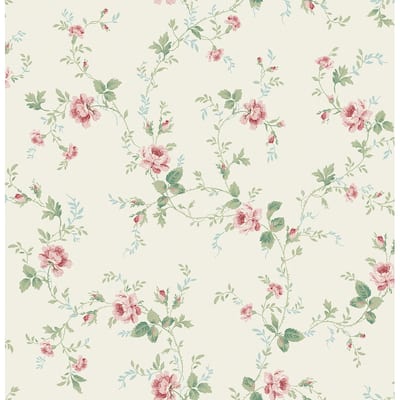 Seabrook Designs Brant Rose Vines Unpasted Wallpaper