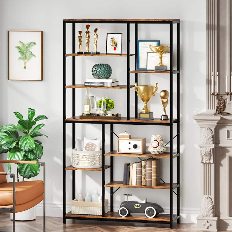 Industrial 8-Tier Large Bookshelf, Wood Etagere Bookcase, Book Shelving Units Storage Shelf, 79 Inches