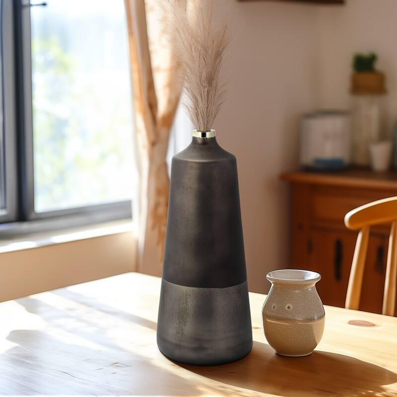 Sagebrook Home Modern Neutral Glass & Aluminum Vase - 8" x 8" x 21"