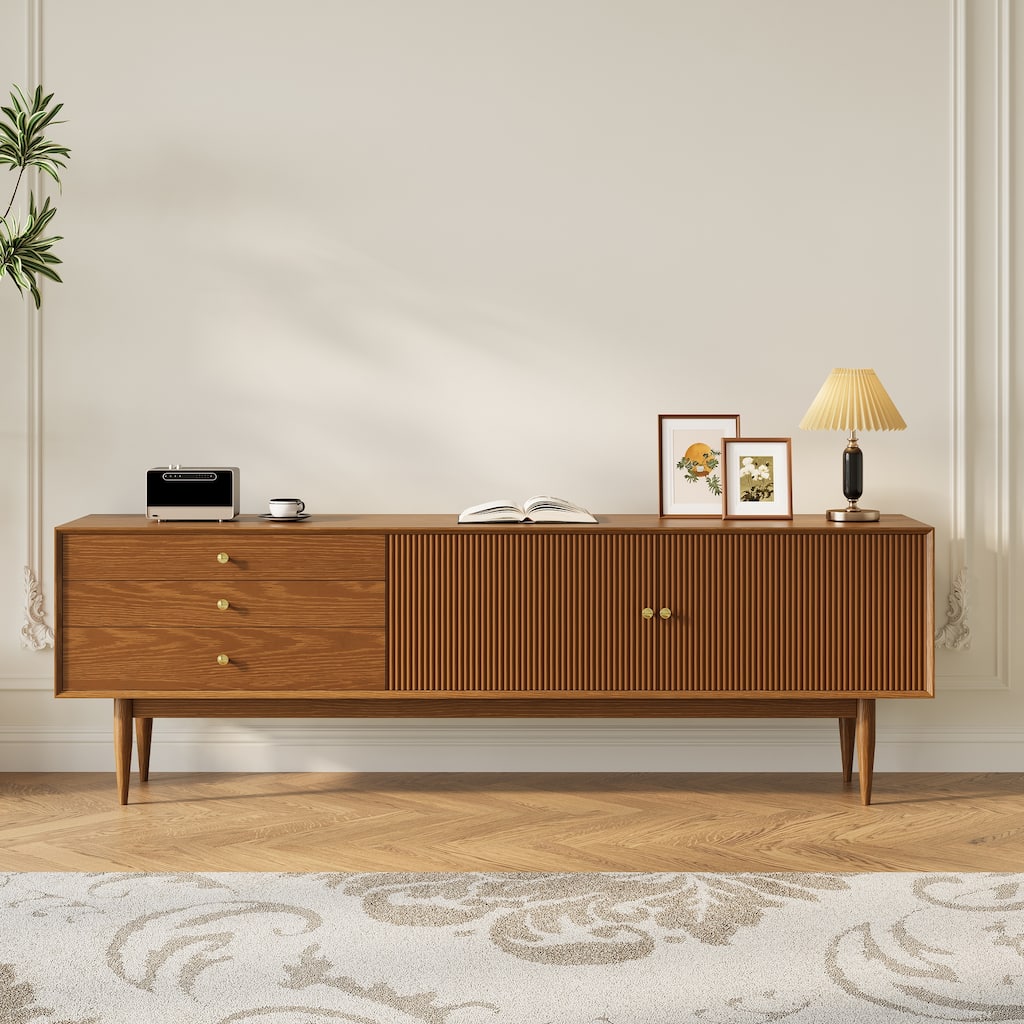 71" Mid Century Wood TV Stands,Brown,Not Assembled Need