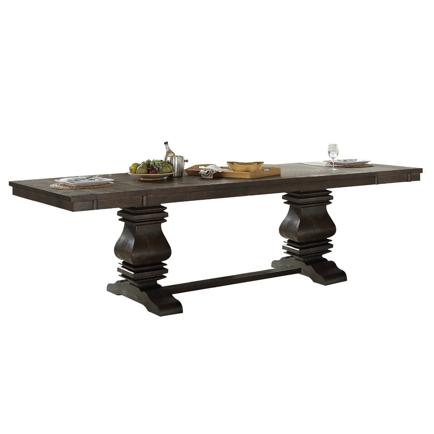 Rectangular Wood Dining Table with 2 Leaves in Espresso