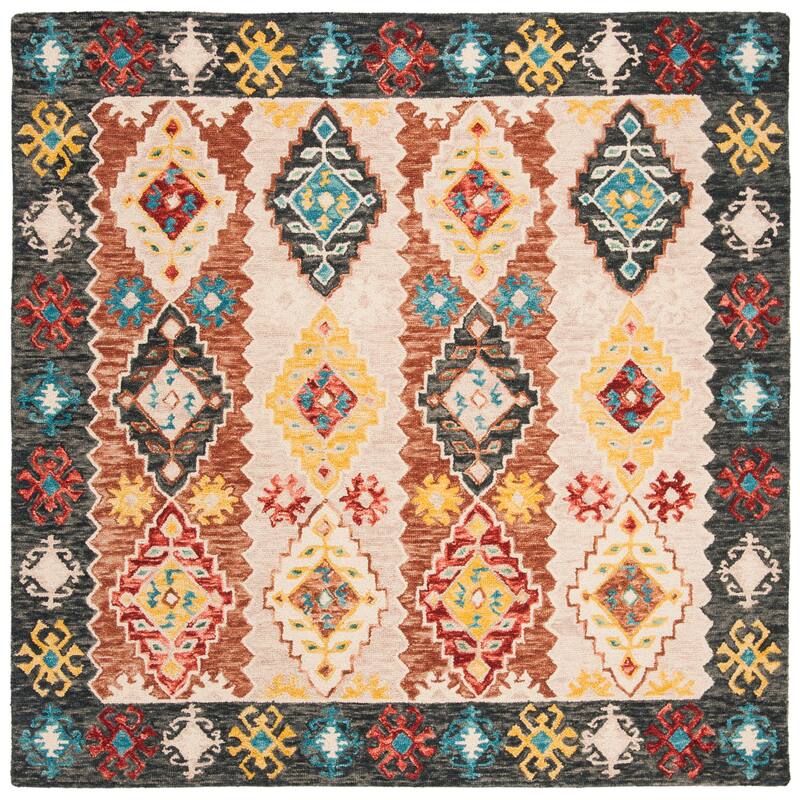 SAFAVIEH Handmade Aspen Burgis Boho Tribal Wool Rug - 7' Square - Beige/Charcoal