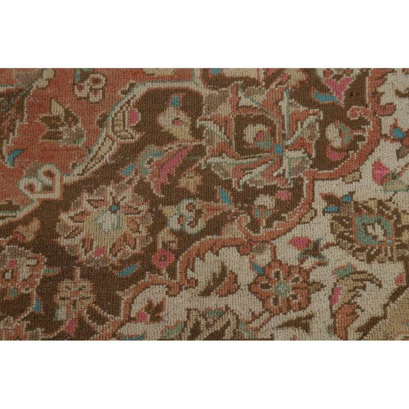 Traditional Mashad Persian Vintage Rug Handmade Orange Wool Carpet - 9'6" x 12'9"