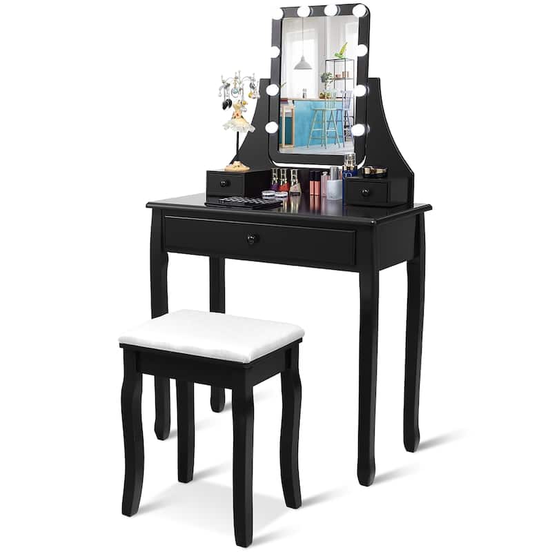 Costway Vanity Table 10 Dimmable Bulbs Makeup Desk WhiteBlackBrown