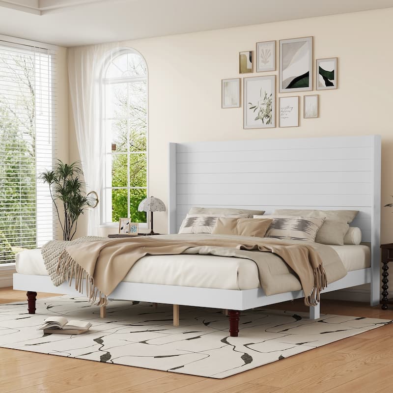 Elegant High Headboard King Size Bed with Comfortable Back Support in White