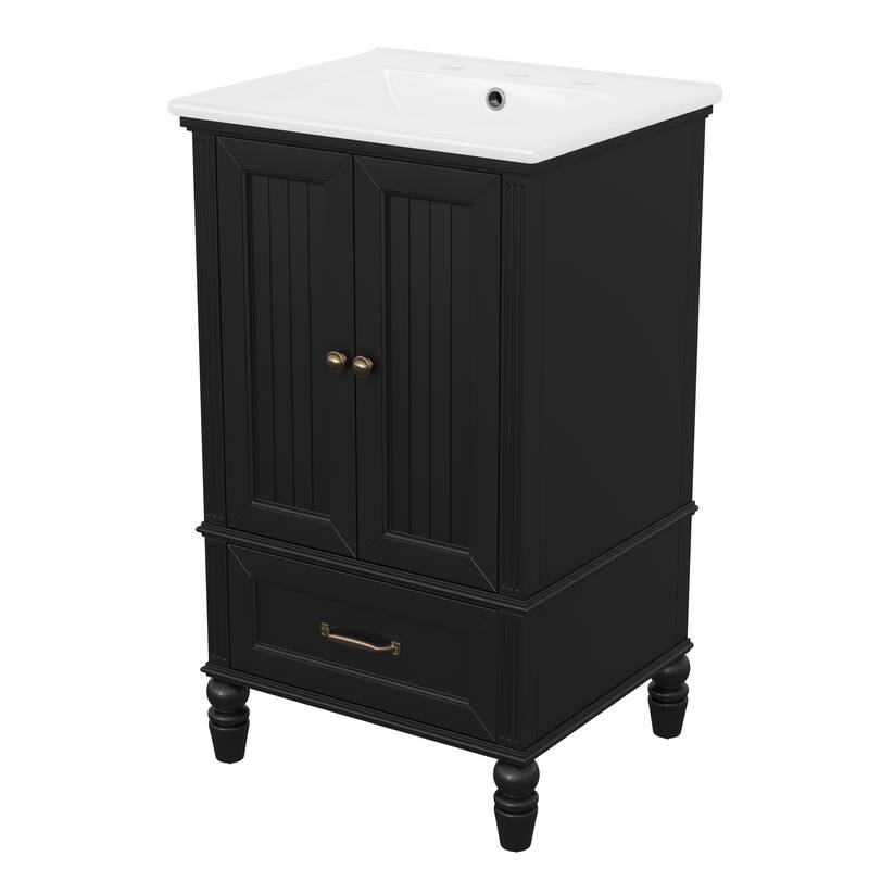 20" Bathroom Vanity with Sink, Bathroom Cabinet with Two Doors, Magnetic Door Stopper and Adiustable Foot Pads, A Drawer