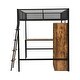 preview thumbnail 10 of 10, Full Size Loft Bed with Bulit-in Desk and Wardrobe, Metal Loft Bedframe with Storage Shelves and Hanging Rod, Kids Playhouse Bed