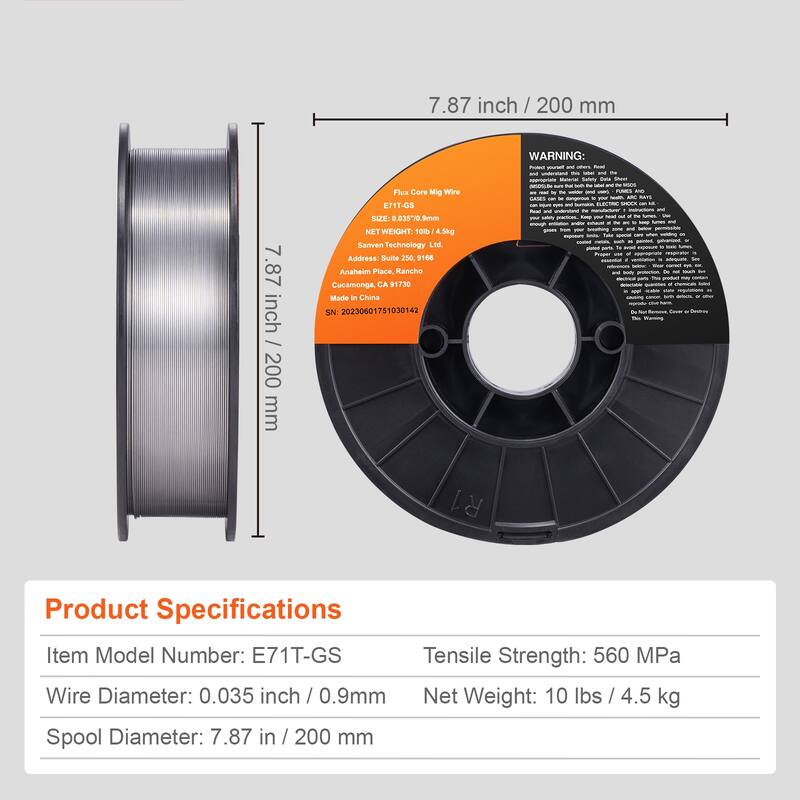 Flux Core Welding Wire, E71T-GS 0.035-inch 10LBS, Gasless Mild Steel MIG Welding Wire