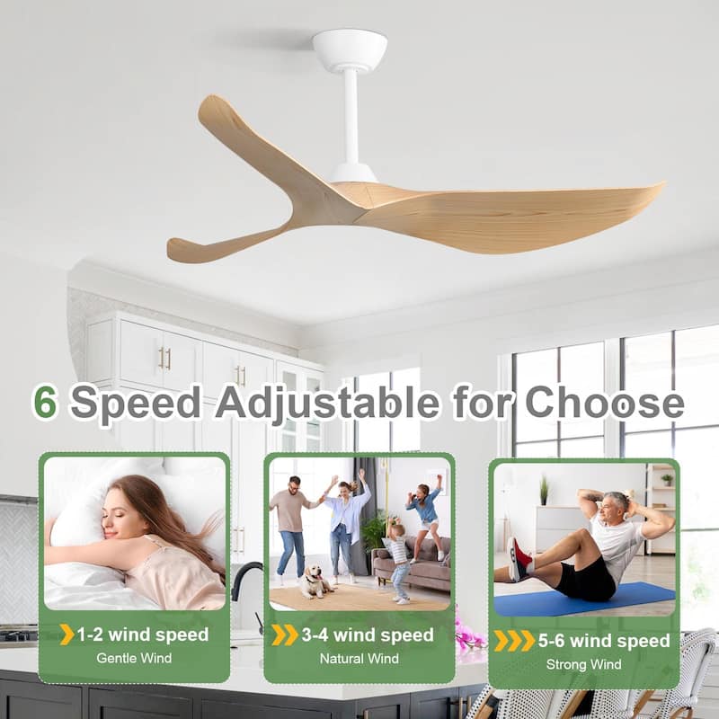 Sofucor 52Inch Ceiling Fan without Light, 6 Wind Speeds with Remote Control for Living Room and Patio