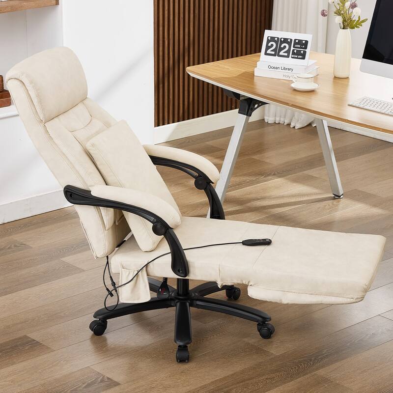 500Lbs Massage Reclining Executive Office Chair, Faux Leather High Back Ergonomic Office Chair With Footrest - Beige