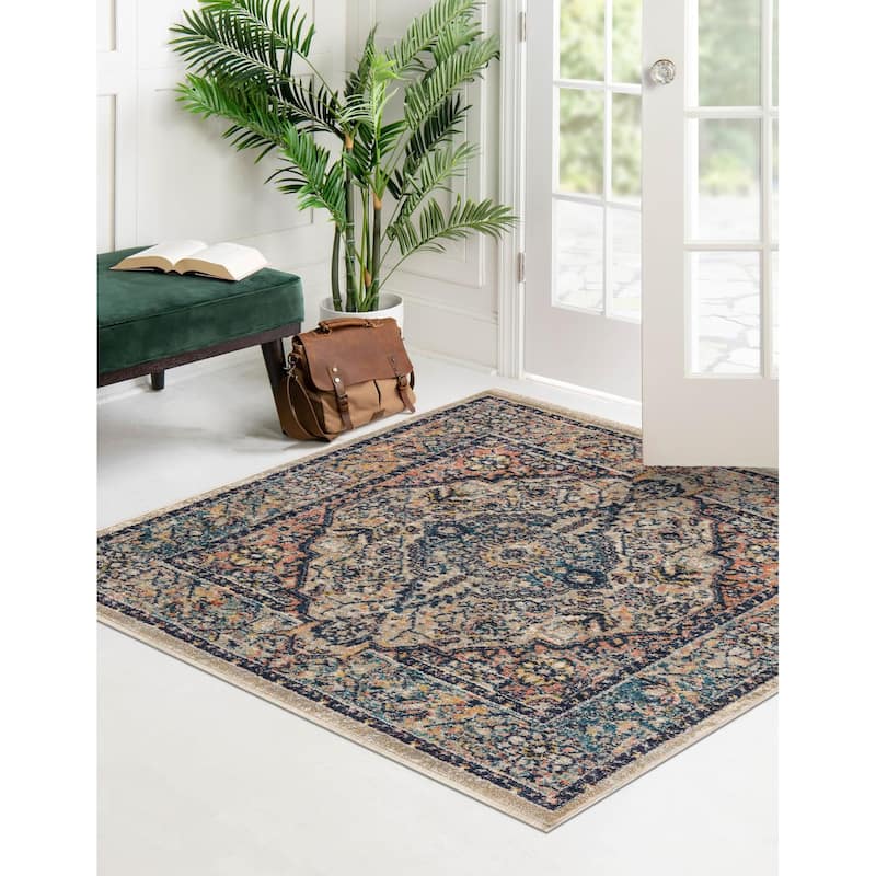 Traditional Nixa Collection Area Rug - 7'10" Square - Blue