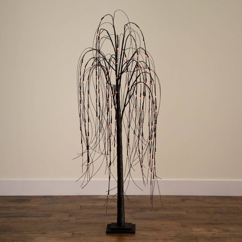 Pre-Lit Willow Artificial Halloween Tree - 5' - Black - Dual Color LED Lights
