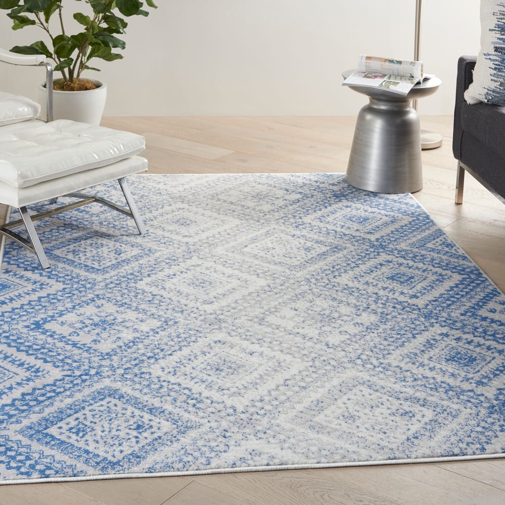 Nourison Whimsicle Boho Distressed Tribal Ivory Blue Area Rug