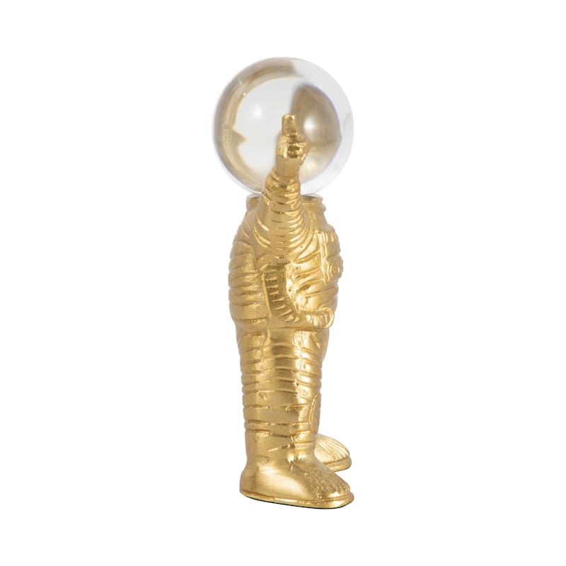 Sagebrook Home Metal 10" Astronaut with Crystal Orb Head Sculpture, Gold and Clear - 5" x 3" x 10"
