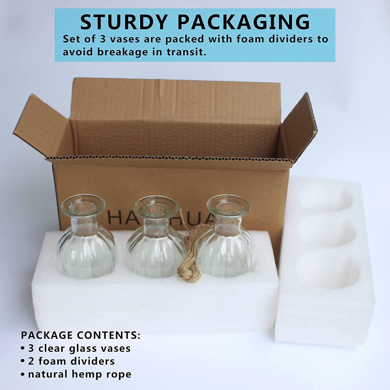 HANIHUA 3 Sets Clear Glass Vase for Round Vintage Glass Bottles Bed