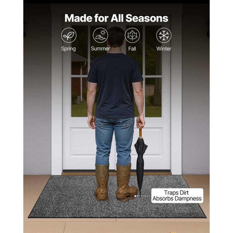 Grey Carpet Floor Mat 5x3 ft with Non-Slip Backing for Home and Commercial Use - 60 x 36 x 0.28 in