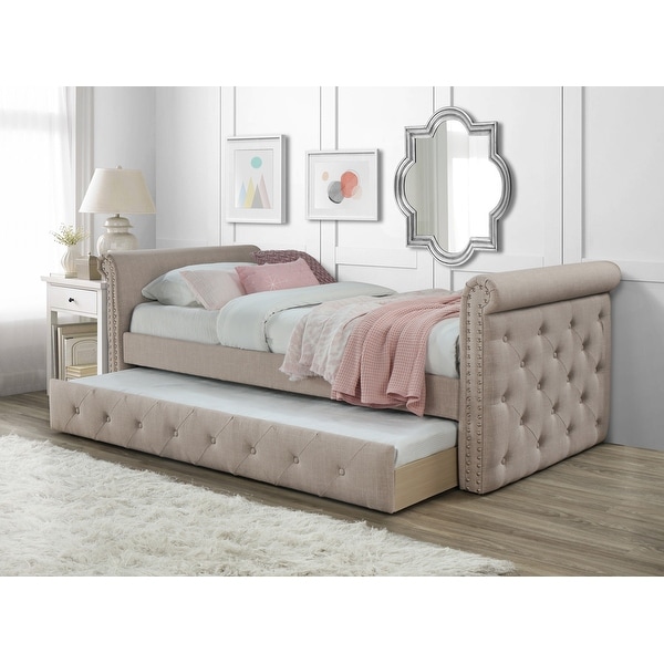 Tufted twin bed with trundle sale