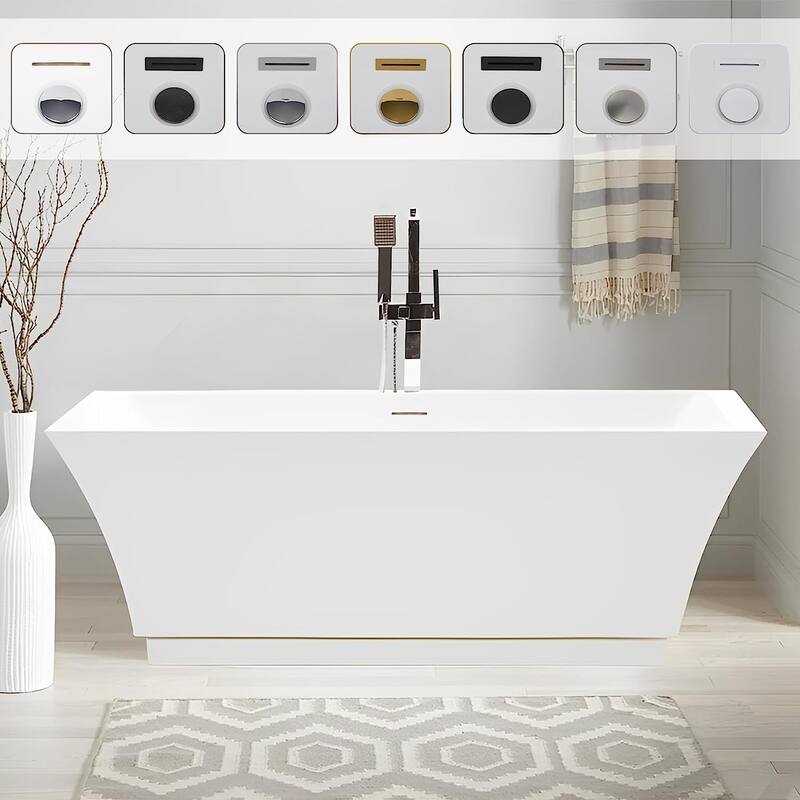 Vanity Art 59" Freestanding Acrylic Soaking Bathtub with Slotted Overflow & Pop-up Drain - 59/Soaking - White/Integrated Overflow