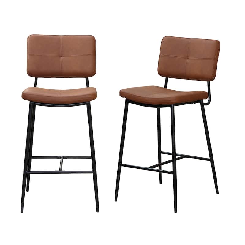 Unique Design Bar Stools Set of 2 Faux Leather Upholstered Counter Chair Industrial Armless